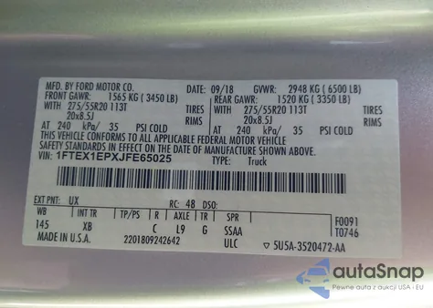 2018 Ford F-150 Xlt из США, поврежденный, VIN 1FTEX1EPXJFE65025